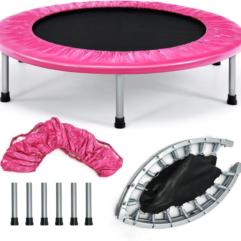Mini Trampolina Składana o Nośności 150 kg, Cicha Trampolina Sportowa do Użytku w Pomieszczeniach z Matą Zabezpieczającą, dla Dorosłych i Dzieci