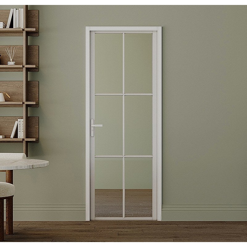 Drzwi kompletne dwustronne z aluminium i szkła hartowanego - wys. 204 x szer. 73 cm - Biały - SEROTO