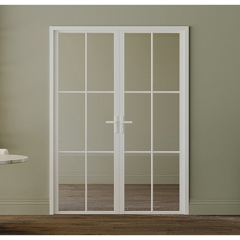 Drzwi kompletne 2-skrzydłowe dwustronne z aluminium i szkła hartowanego - Biały - 2 x wys. 204 x szer. 73 cm - SEROTO