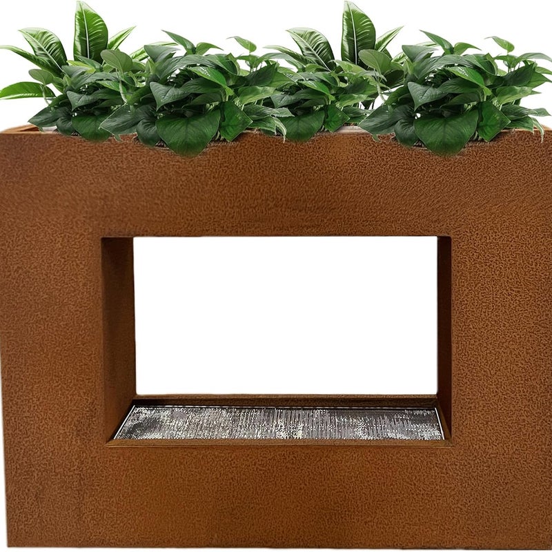 KÖHKO® Fontanna z kurtyną wodną i oświetleniem LED Wysokość 60cm wykonana ze stali corten z pojemnikiem na rośliny Wodospad Fontanna wewnętrzna 32001B