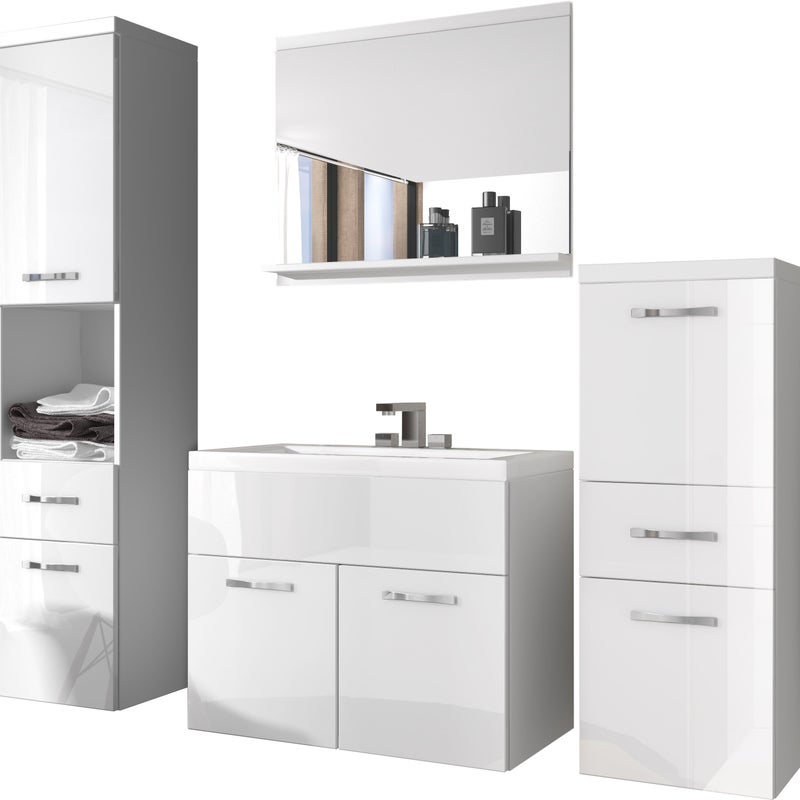 Komplet mebli łazienkowych w kolorze biały / biały połysk - ALBECK