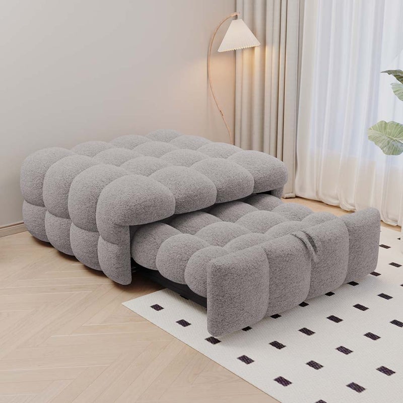 Łóżko rozkładane 2 w 1, rozkładana sofa, podnóżek, pluszowy miś, szary, wymiary 183 x 76 x 42 cm