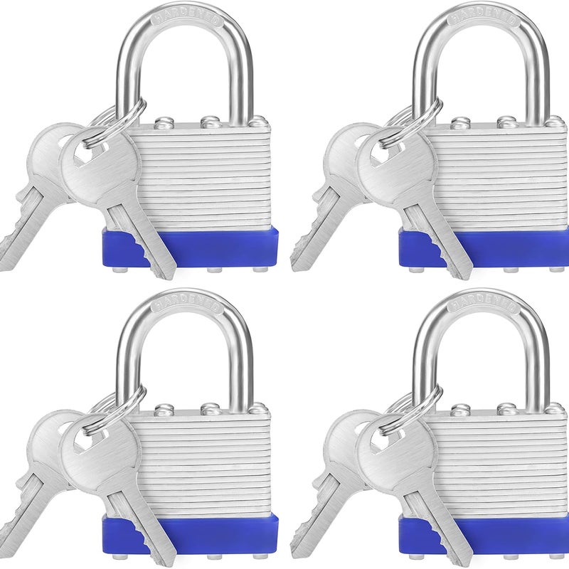 Kłódka żelazna z 2 kluczami (opakowanie 4 szt.), 6,4 x 4,2 x 2,4 cm, odporna na warunki atmosferyczne, do garaży i rzek.