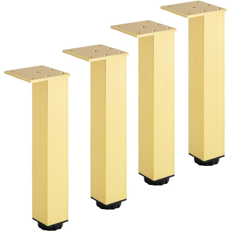 Nogi meblowe aluminiowe regulowane, zestaw 4 szt., do mebli, sof i stołów, złote, 40 cm (regulowane od 400 do 418 mm)
