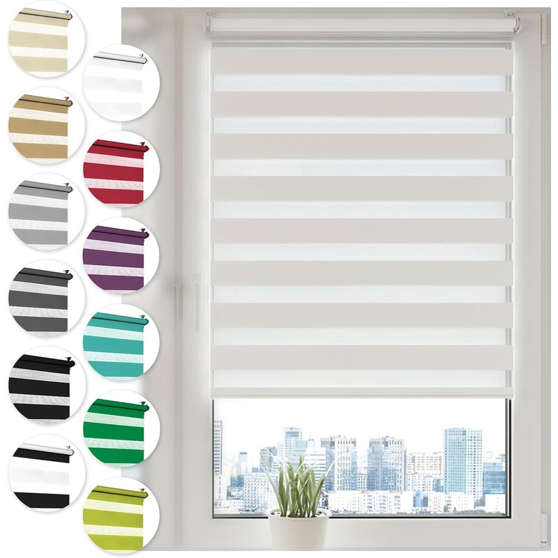 Roleta dzień-noc, bez wiercenia, 80 cm x 210 cm, biała, łatwa w montażu za pomocą klipsów do okien lub drzwi, roleta przeciwsłoneczna w paski zebry