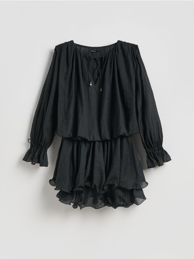 Reserved - Sukienka mini z wiązaniem - czarny