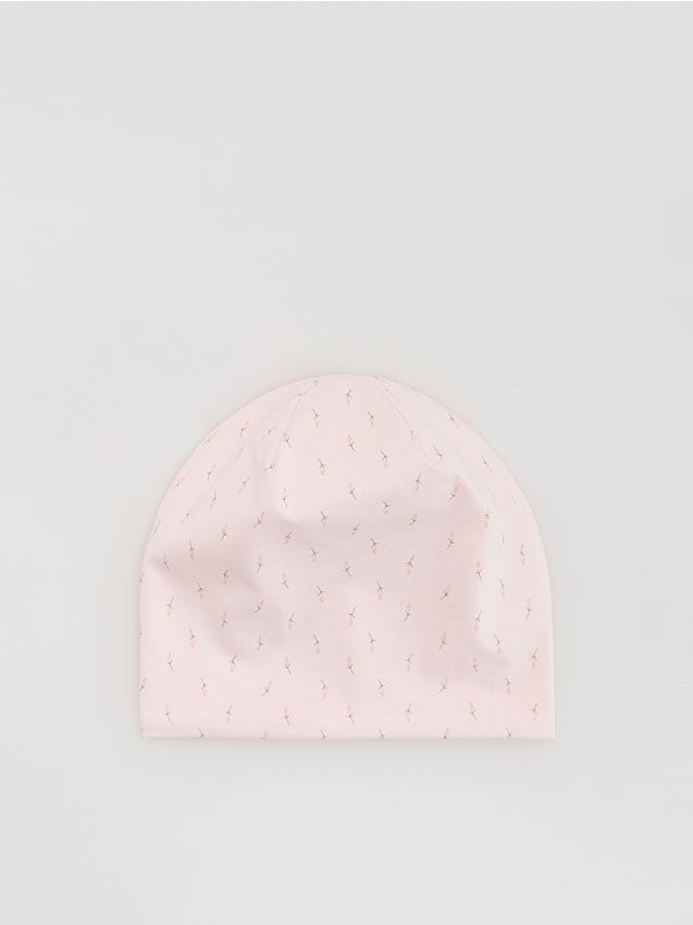 Reserved - Wzorzysta czapka - pastelowy róż