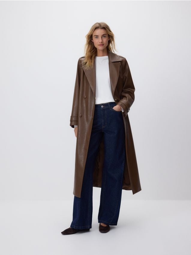 Reserved - Płaszcz z imitacji skóry - brązowy