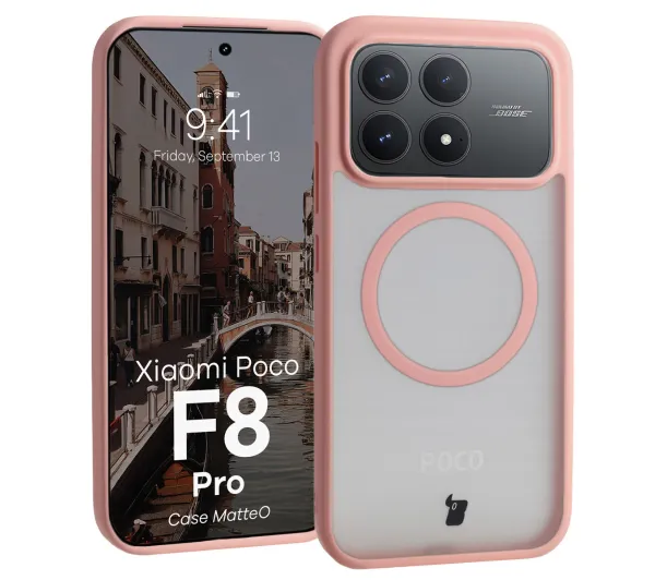 Bizon MatteO do Xiaomi POCO F8 Pro Półprzezroczyste z różową ramką