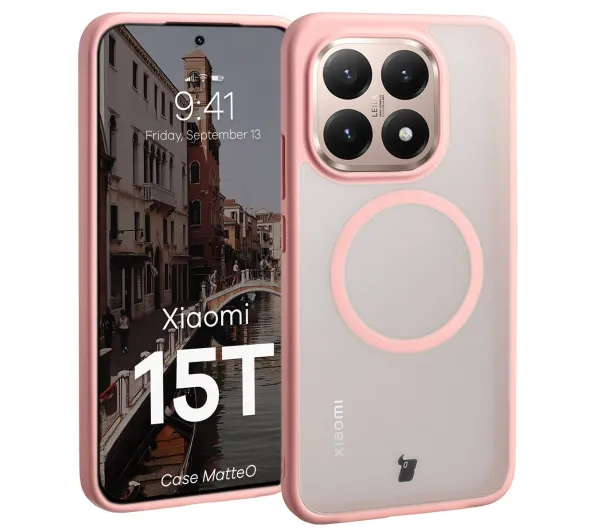 Bizon MatteO do Xiaomi 15T Półprzezroczyste z różową ramką