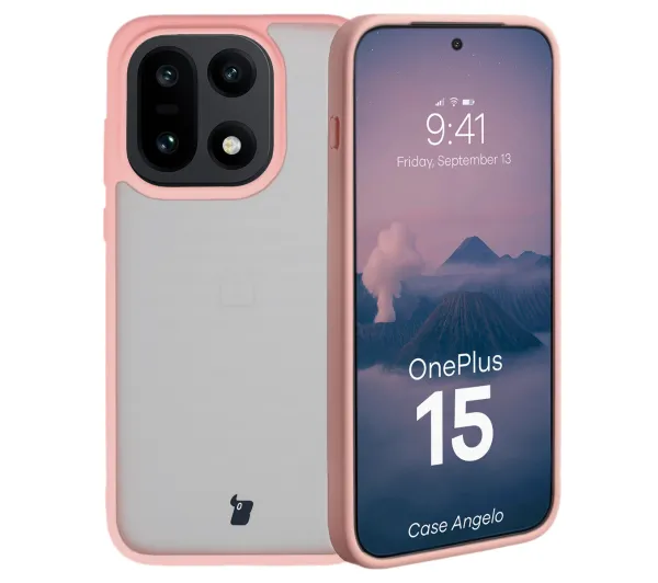 Bizon Angelo do OnePlus 15 Półprzeźroczysty z różową ramką