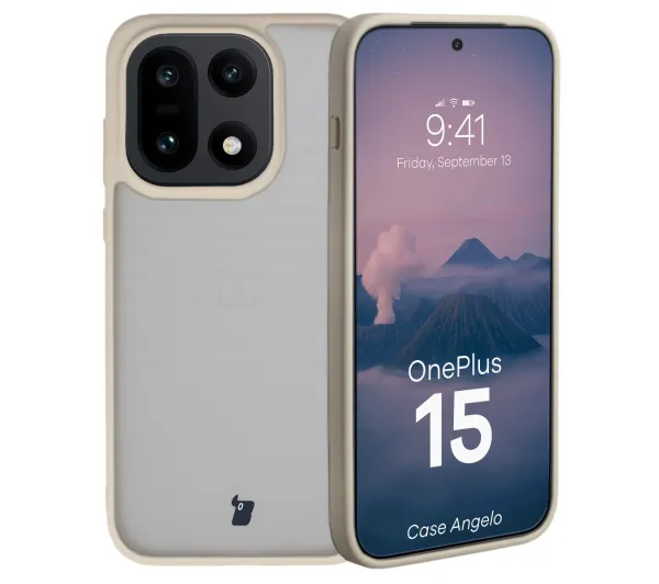 Bizon Angelo do OnePlus 15 Półprzeźroczysty z beżową ramką