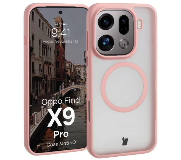 Bizon MatteO do Oppo Find X9 Pro Półprzezroczyste z różową ramką
