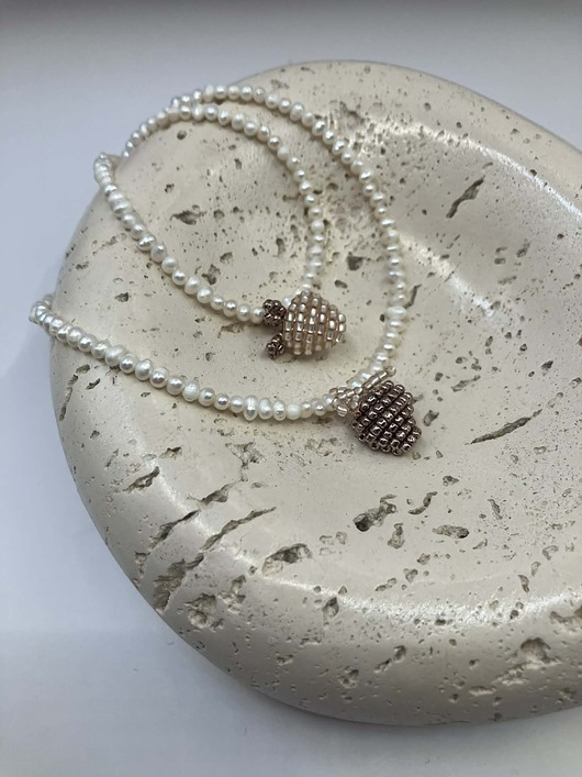 FROSTY STRAWBERRY - Naszyjnik z Pereł - Perły naturalne z truskawką handmade