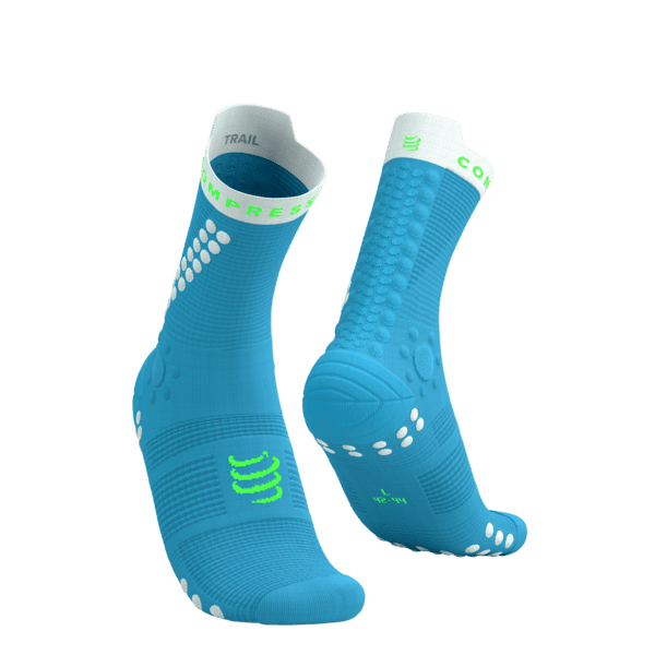 COMPRESSPORT Skarpetki do biegania trailowe PRORACING SOCKS V4 TRAIL norse blue/neon green