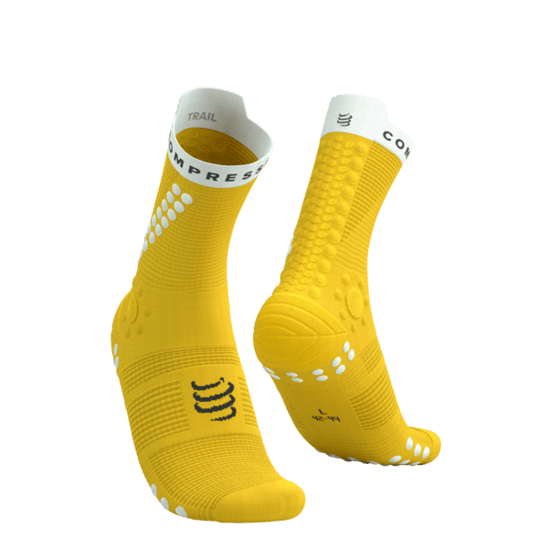 COMPRESSPORT Skarpetki do biegania trailowe PRORACING SOCKS V4 TRAIL lemon/white