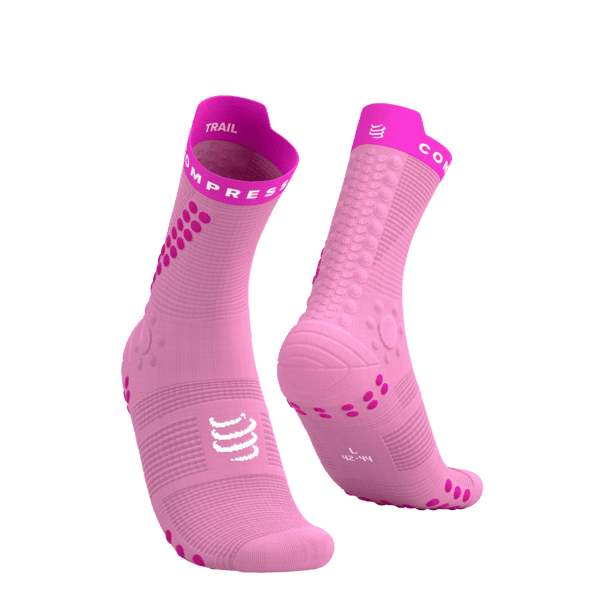 COMPRESSPORT Skarpetki do biegania trailowe PRORACING SOCKS V4 TRAIL begonia/neon pink