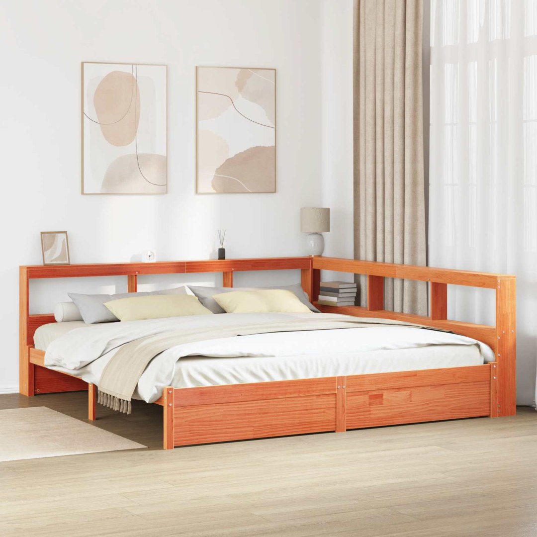 VidaXL Łóżko z Biblioteczką 2 pcs Woskowy Brąz 200 x 200 cm