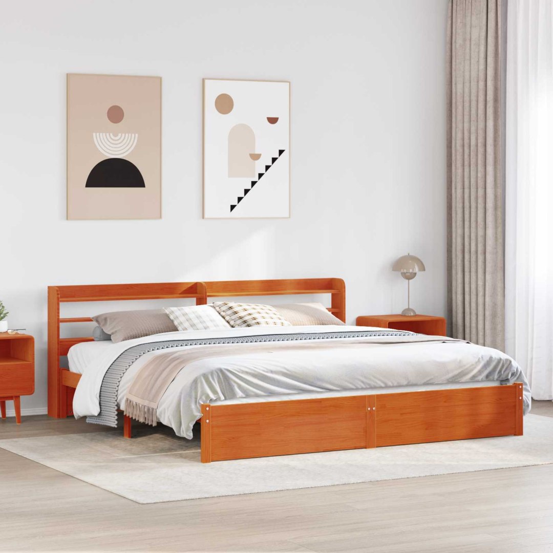 VidaXL Ramka łóżka Woskowy Brąz 200 x 200 cm Lite drewno sosnowe
