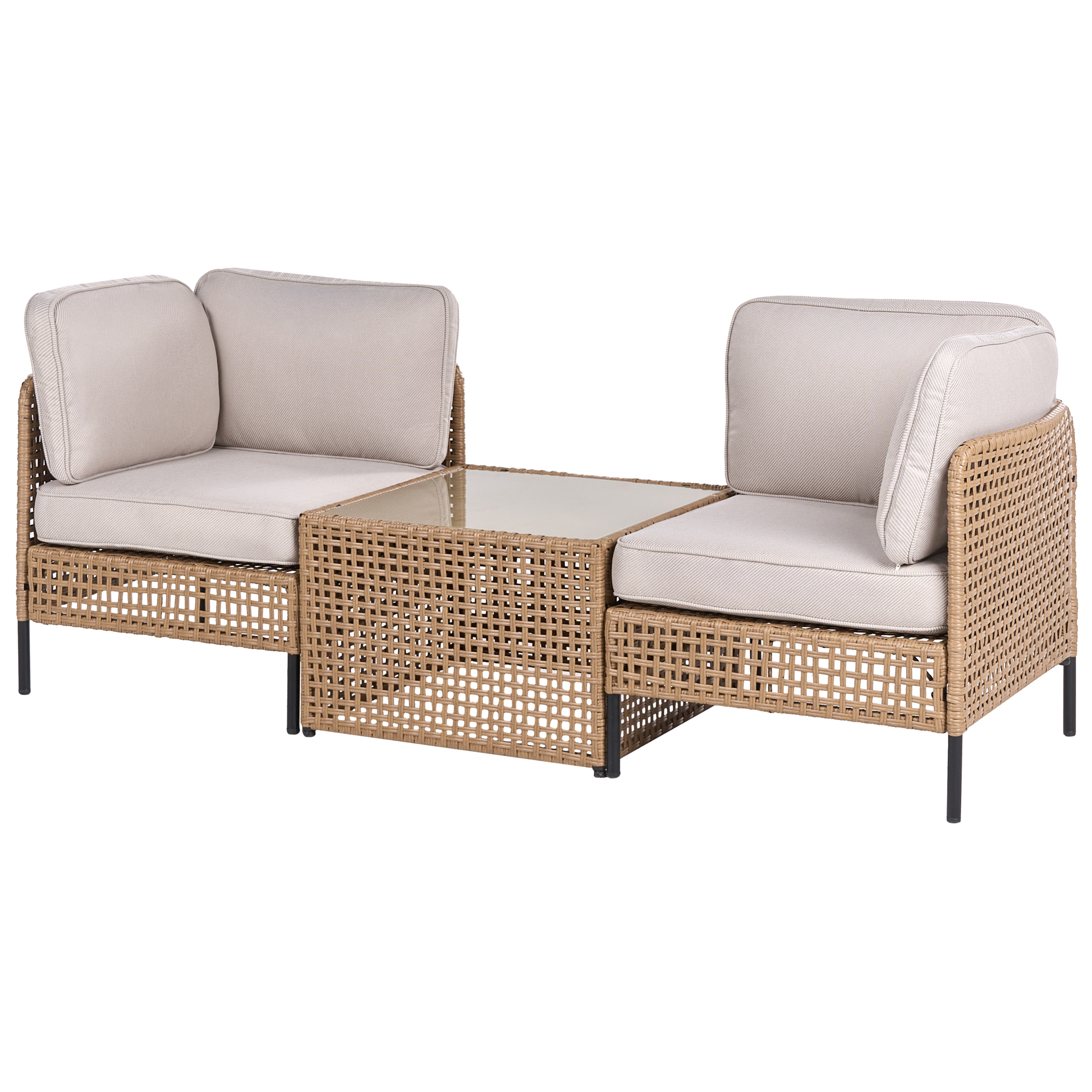 Beliani sofa ogrodowa ze stolikiem dla 2 osób OMEGANA Technorattan Jasnobeżowy