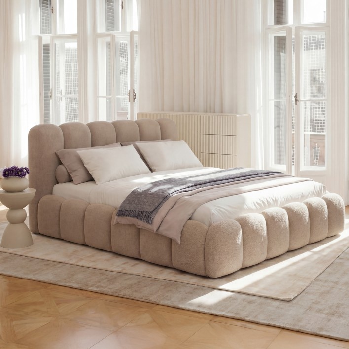 Łóżko tapicerowane z pojemnikiem SFG0200 180x200 Boucle Beż #3
