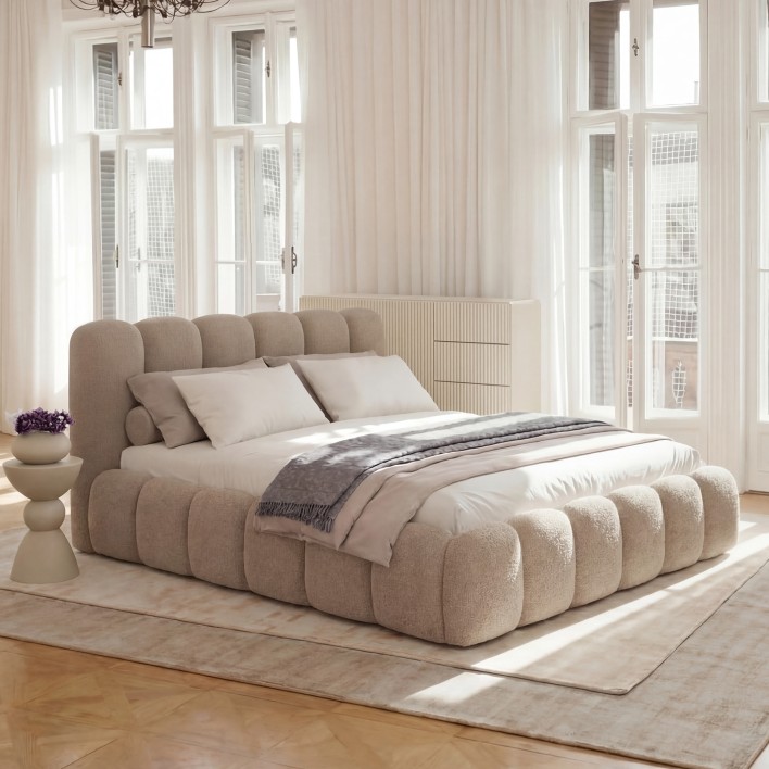 Łóżko tapicerowane z pojemnikiem SFG0200 140x200 Boucle Beż #4