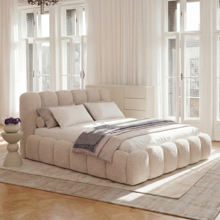 Łóżko tapicerowane z pojemnikiem SFG0200 180x200 Boucle Beż #33