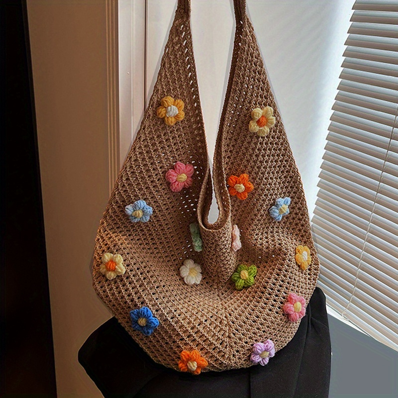 TEMU Damska Torba Na Ramię Dzianina Modna Torebka Lekka Torba Szydełkowa Casual Torba Z Uchwytem Górnym Torba Podróżna Na Zewnątrz