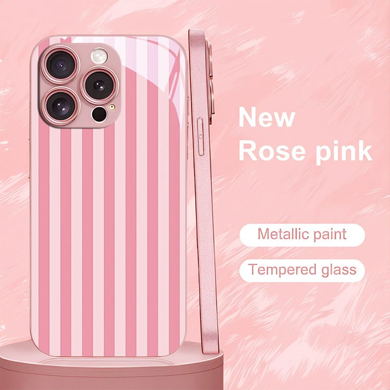 TEMU Etui na telefon - Różowe etui w pionowe paski, pasujące do Iphone 16/16Pro/16Promax/16Plus/15/15Plus/15Pro/15Promax, 14/14Plus/14Pro/14Promax,