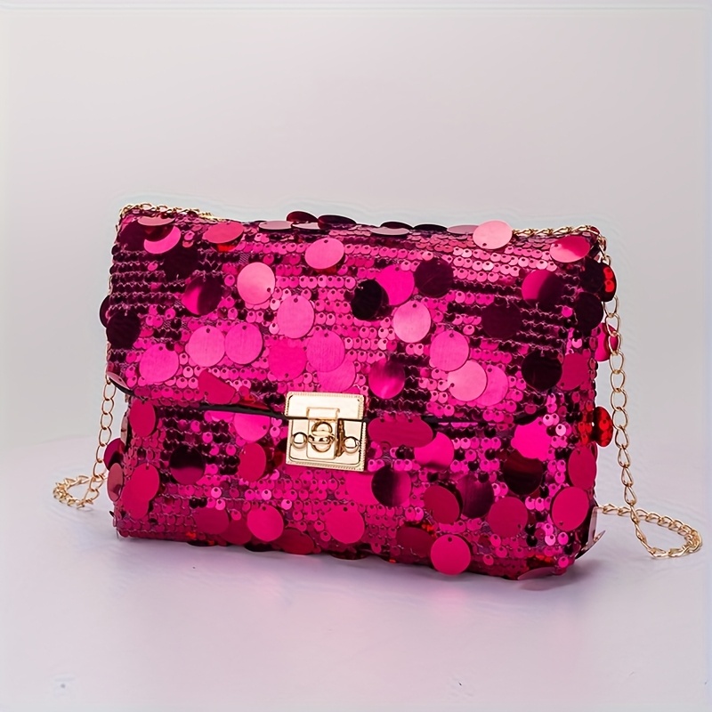 TEMU z cekinami Błyszcząca torba crossbody ze złotym zamkiem i metalowym łańcuszkiem, idealna na imprezy, do codziennych dojazdów i na