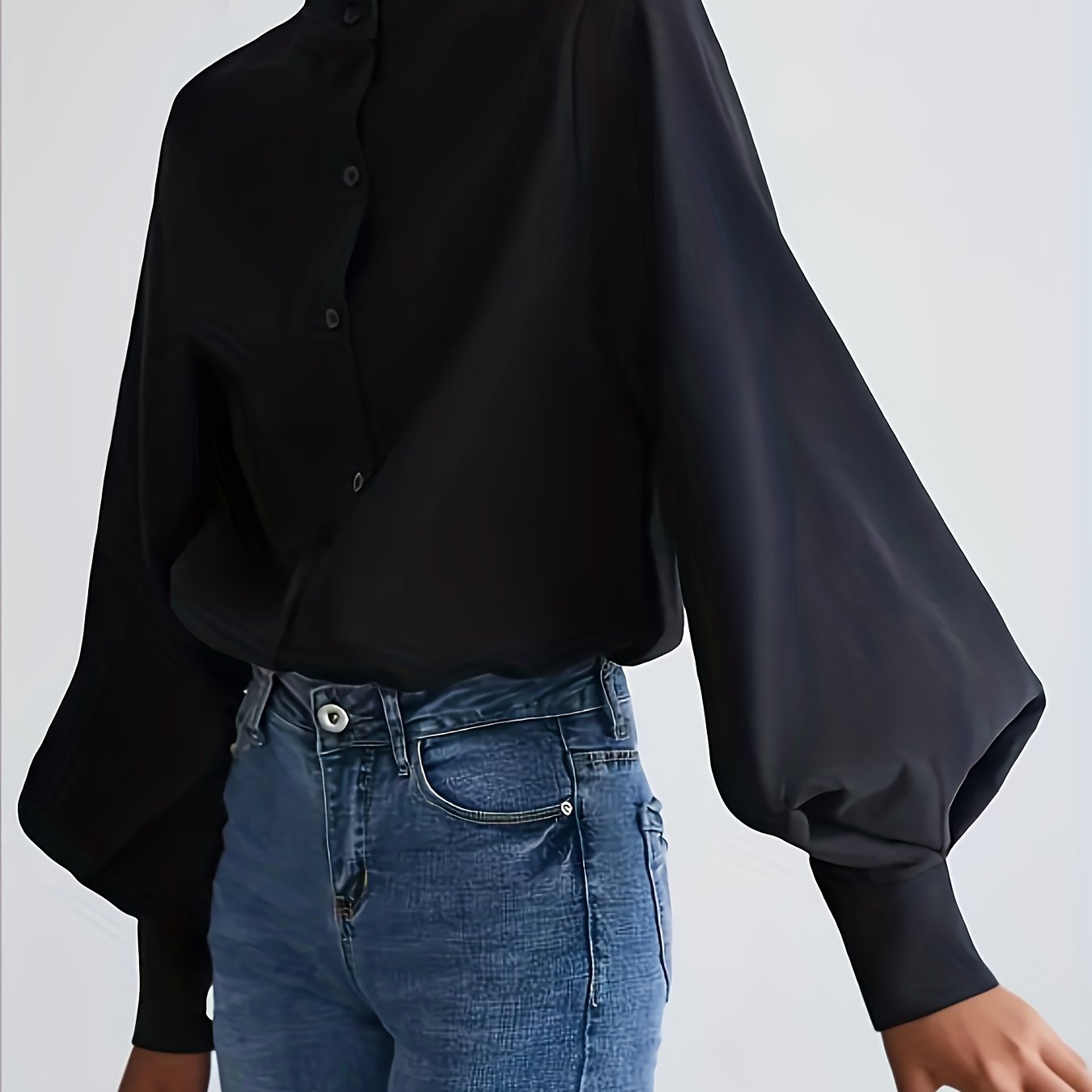 TEMU Elegancka Klasyczna Czarna Koszula z Długim Rękawem dla Kobiet