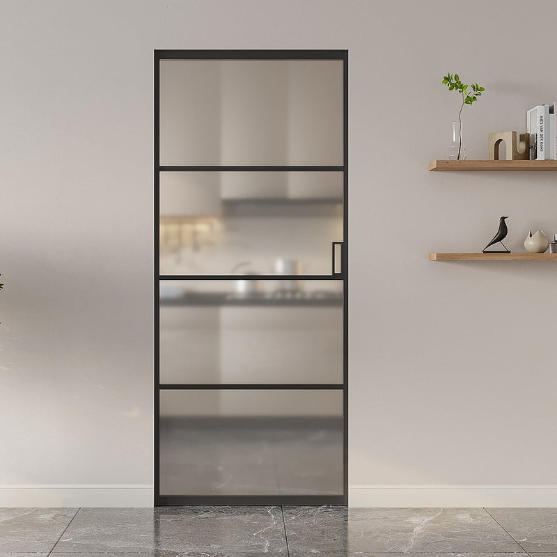 Drzwi przesuwne chowane w ścianie - aluminium i matowe szkło hartowane - wys. 205 x szer. 83 cm - SINCA II