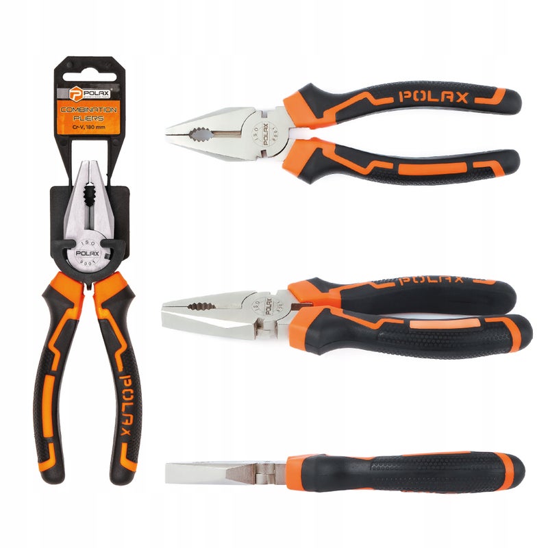 Polax Kombinerki szczypce uniwersalne uchwyty dwukomponentowe Cr-V 180 mm