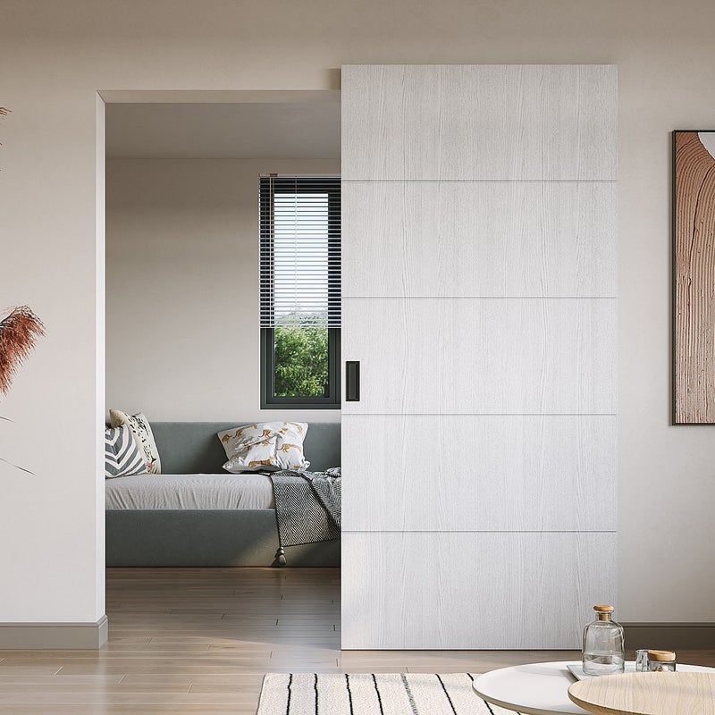 Drzwi przesuwne z drewna i MDF z niewidoczną szyną - Biały - 83 x 210 cm - SOMIRI