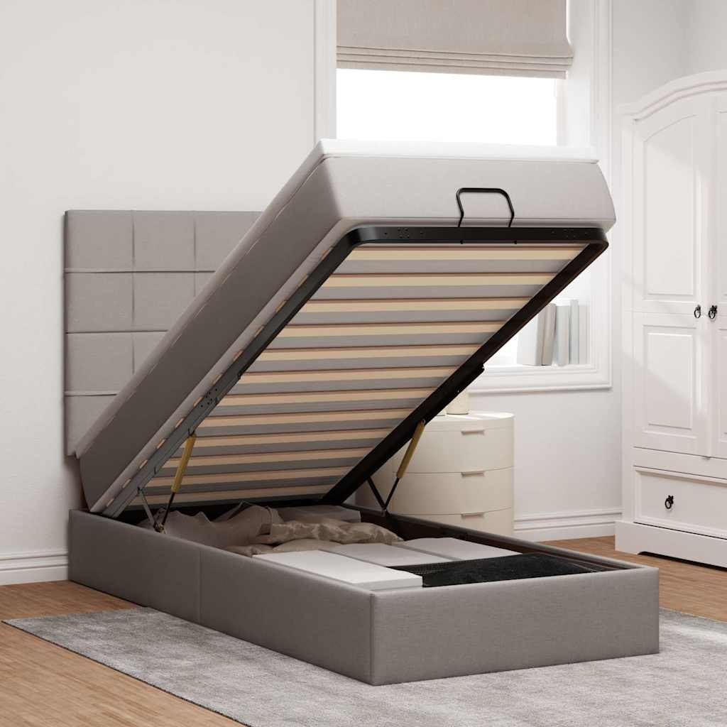 VidaXL Łóżko otomana z materacem i LED, taupe, 90x200 cm, tkanina