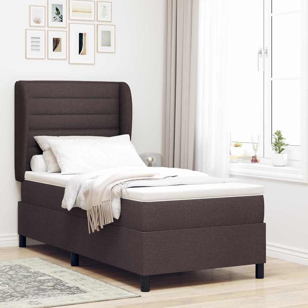 VidaXL Łóżko sprężynowe z materacem ciemnobrązowy 90 x 200 cm tkanina