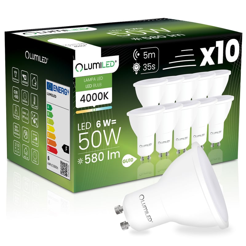 Żarówka LED Lumiled GU10 Reflektor PAR16 6W 580lm 4000K 120st z Czujnikiem Ruchu i Zmierzchu 10 szt.