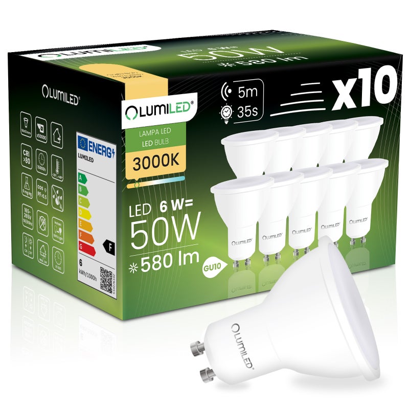 Żarówka LED Lumiled GU10 Reflektor PAR16 6W 580lm 3000K 120st z Czujnikiem Ruchu i Zmierzchu 10 szt.