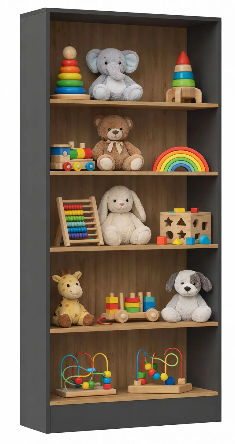 Otwarty regał na zabawki antracyt + dąb artisan G5-K52