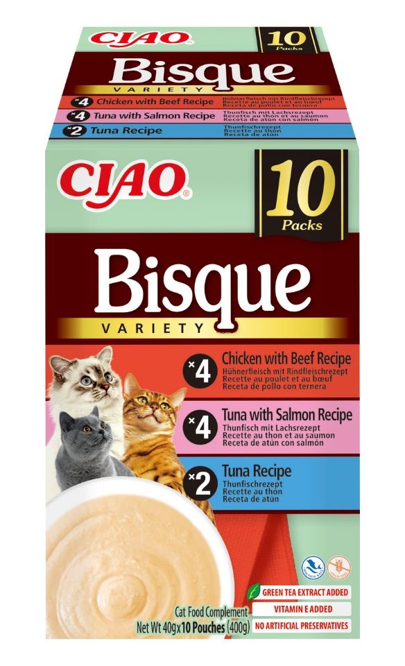 INABA Cat Ciao Bisque Variety 10x40g mix zup krem z tuńczykiem, wołowiną i kurczakiem dla kotów