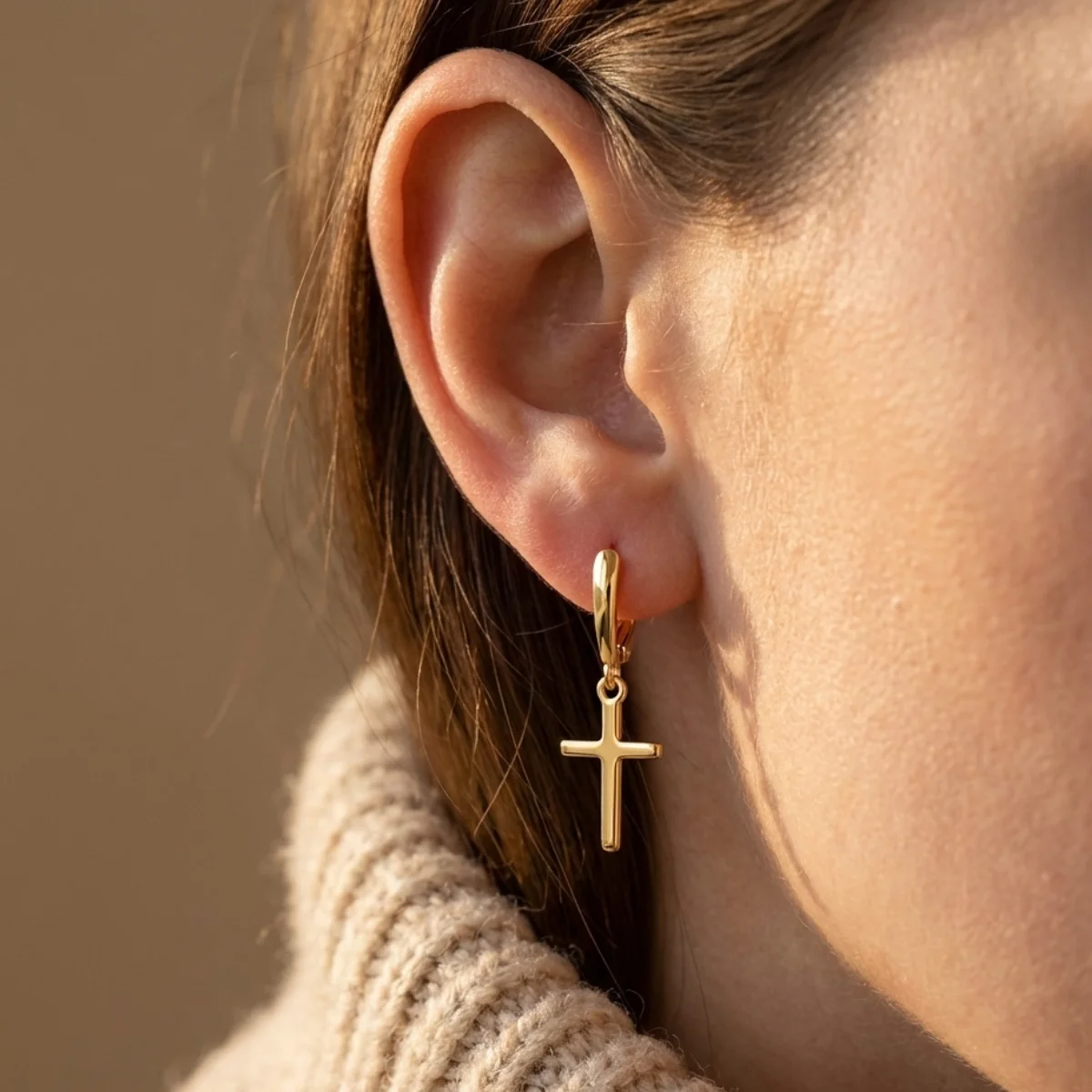 Kolczyki GOLDEN FAITH - CLASSIC CROSS