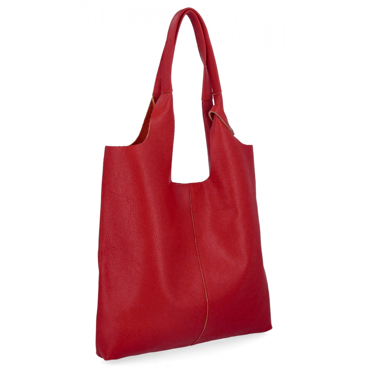 Włoska Torebka Skórzana Shopper Bag z Kosmetyczką 165 Ciemno Czerwona