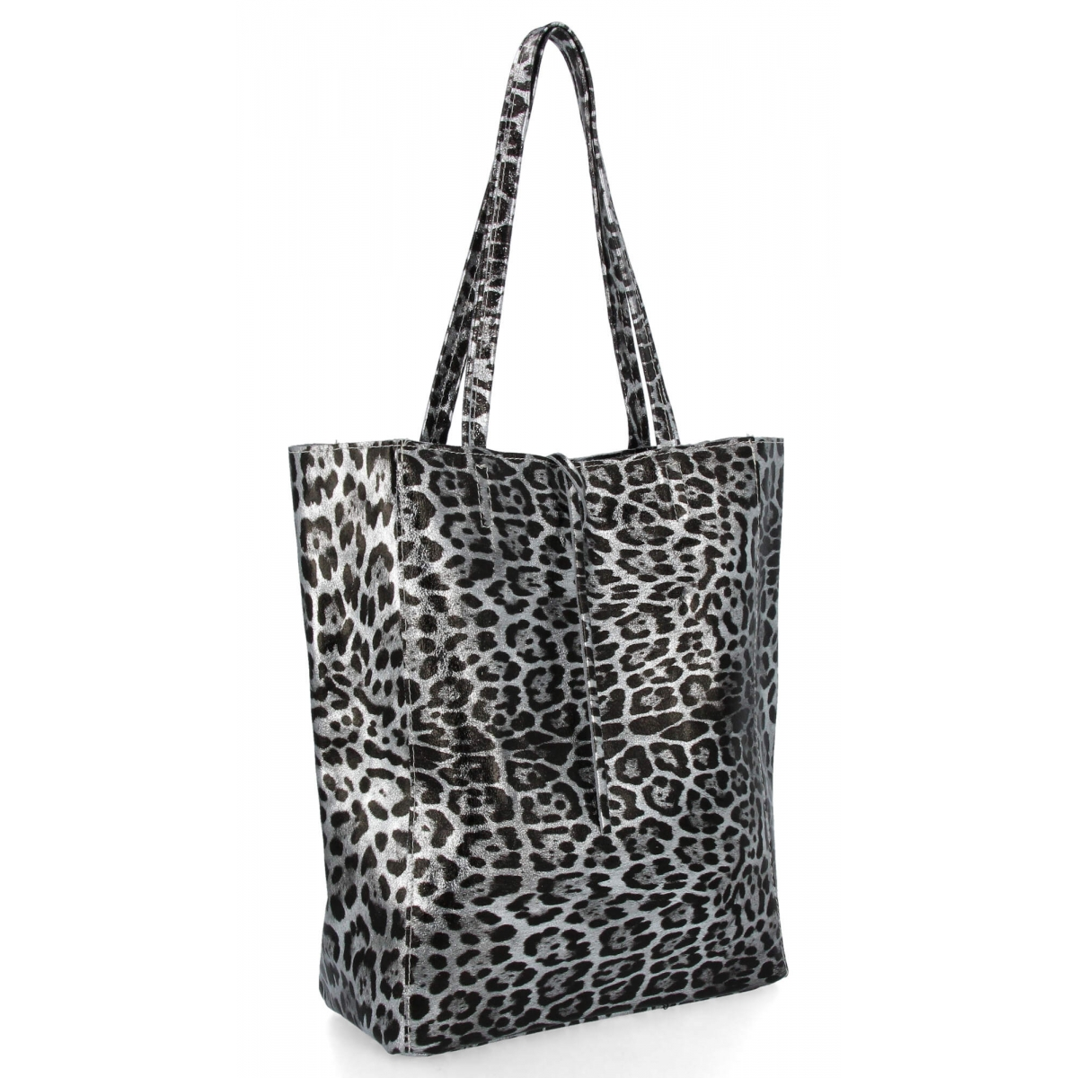 Modna Torebka Skórzana Shopper Bag z Kosmetyczką 168 Srebrna