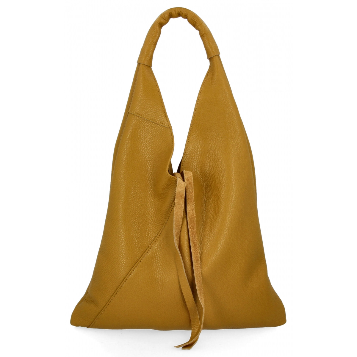 Włoska Torebka Skórzana Shopper Bag z Małą Kosmetyczką 5820S Musztardowa