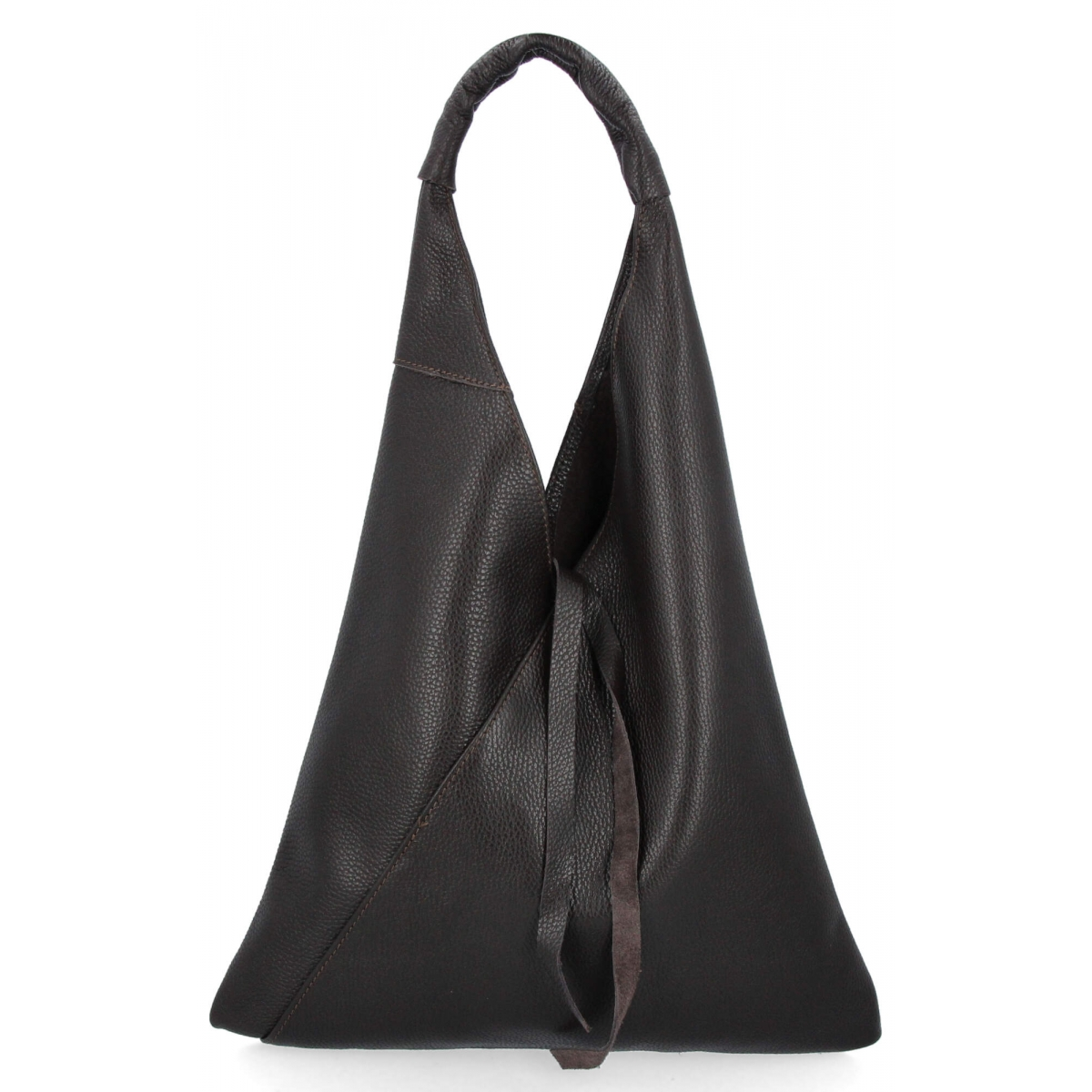 Włoska Torebka Skórzana Shopper Bag z Małą Kosmetyczką 5820S Czekoladowa