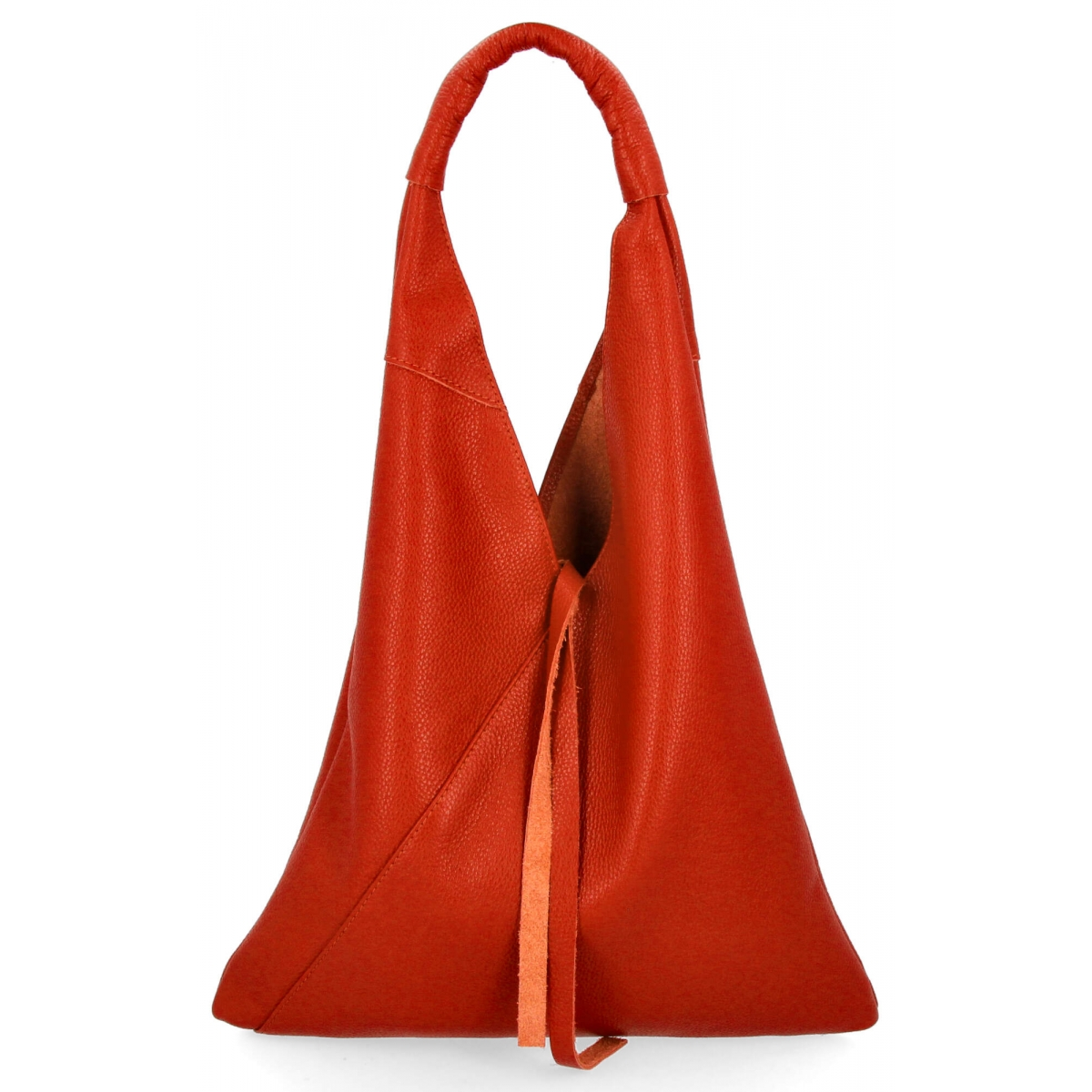 Włoska Torebka Skórzana Shopper Bag z Małą Kosmetyczką 5820S Pomarańczowa