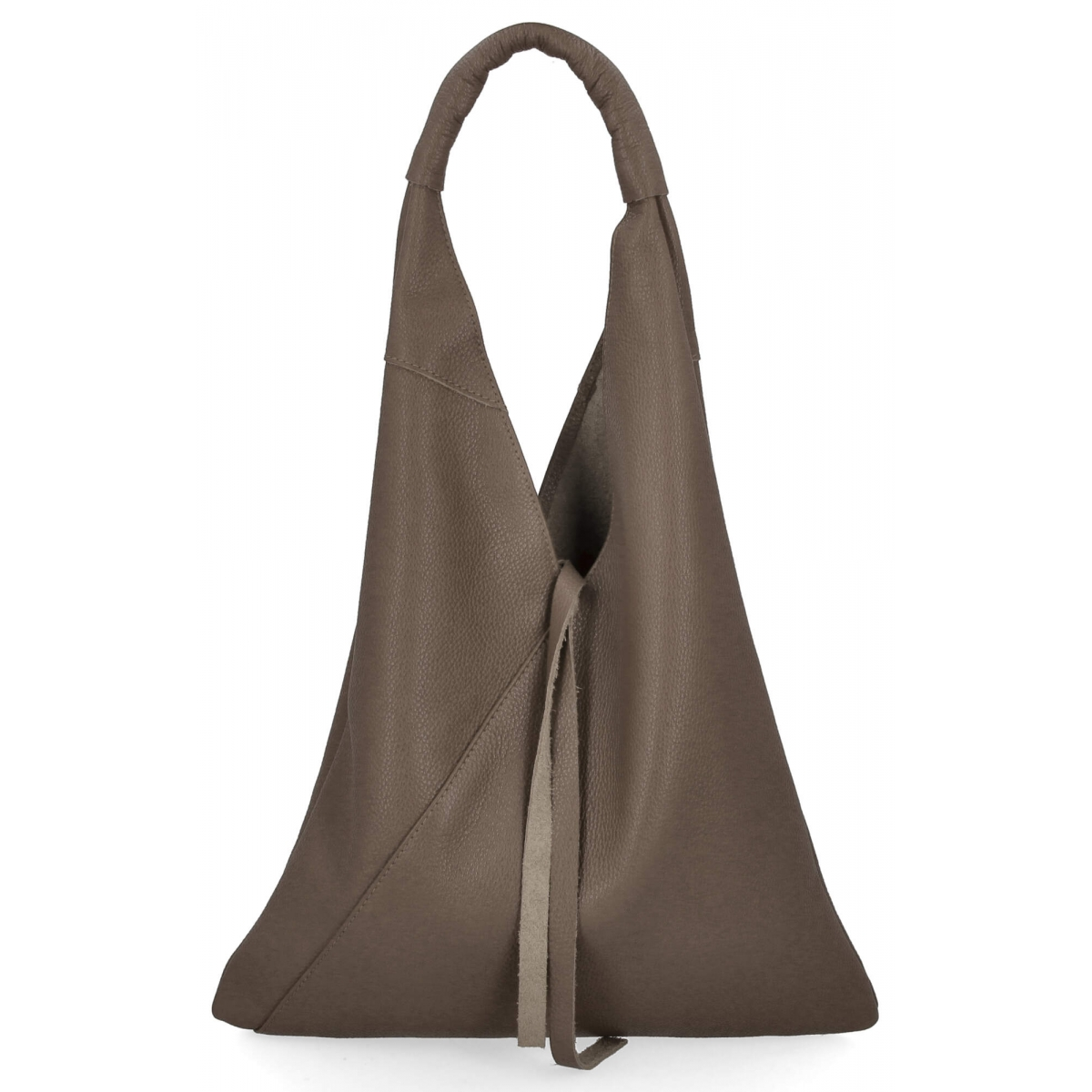 Włoska Torebka Skórzana Shopper Bag z Małą Kosmetyczką 5820S Ziemista