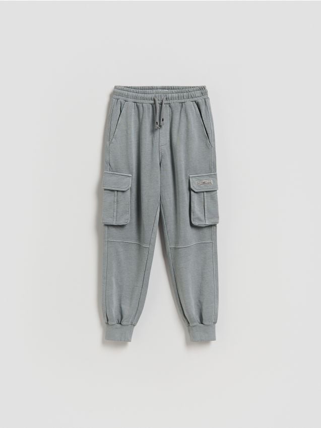 Reserved - Bawełniane joggery cargo - jasnoszary