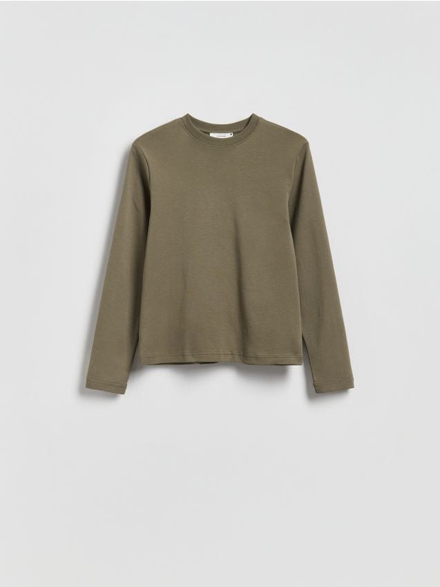 Reserved - Longsleeve z merceryzowanej bawełny - jasny zielony