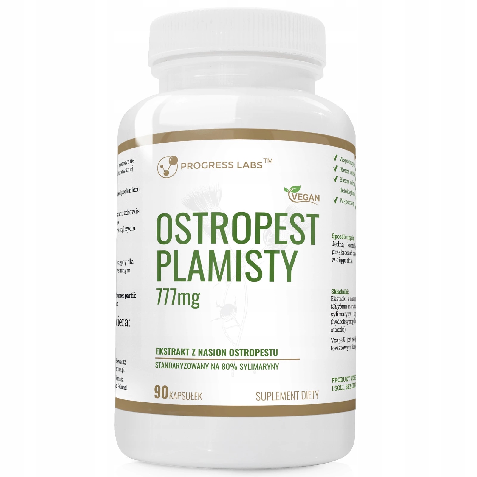 Progress Labs Ostropest Plamisty Ekstrakt 80% Sylimaryny 777 mg, 90 kapsułek